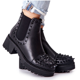 PG1 Botki Sztyblety Z Dżetami Czarne Comonis