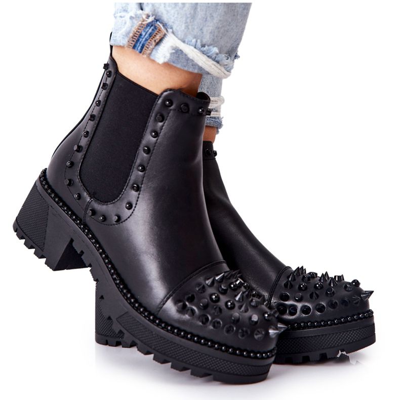 PG1 Botki Sztyblety Z Dżetami Czarne Comonis