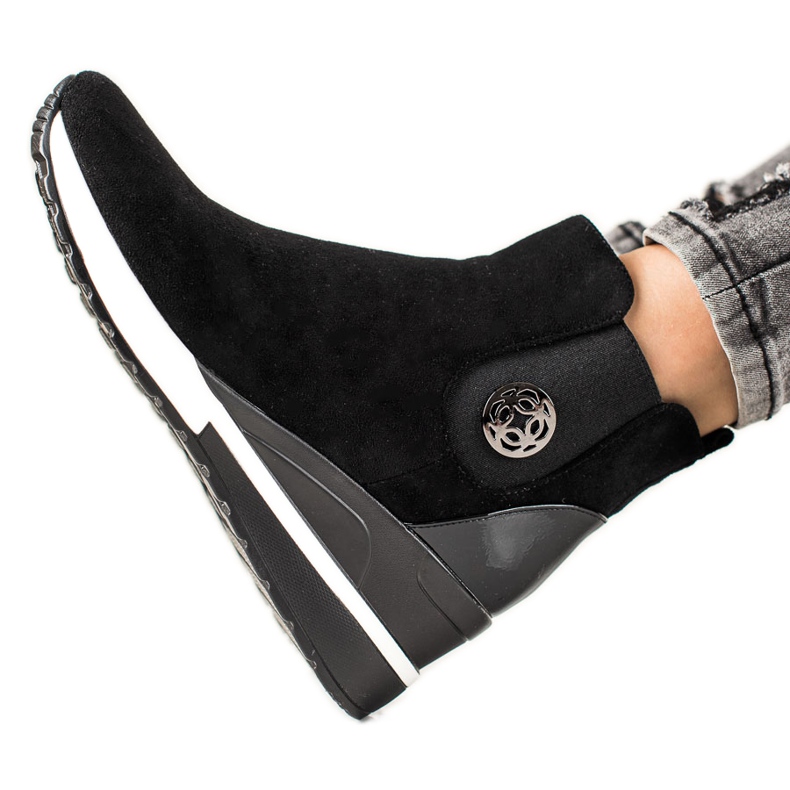 W. Potocki Botki Na Koturnie Potocki czarne