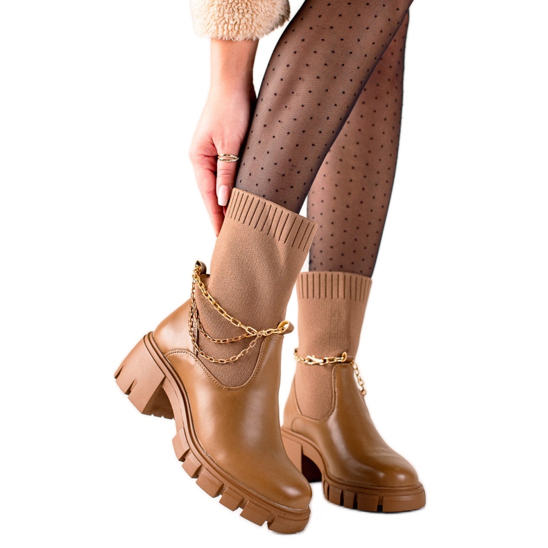 Seastar Stylowe workery ze skarpetą brązowe