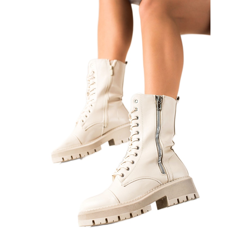 Seastar Beżowe Traperki Z Ozdobnym Suwakiem beżowy