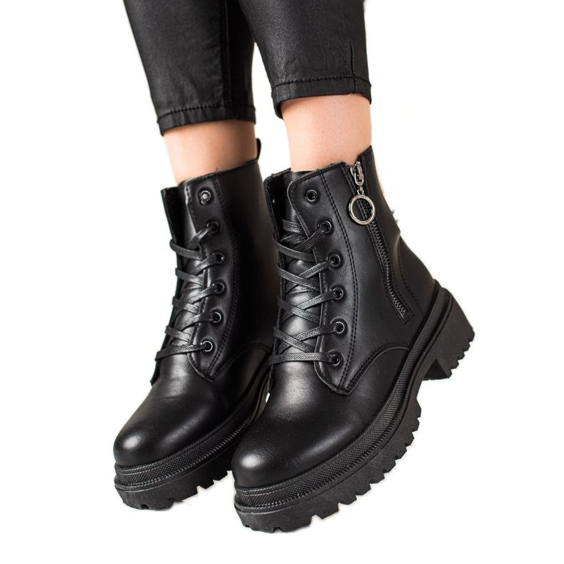 TRENDI Czarne Traperki Z Suwakiem