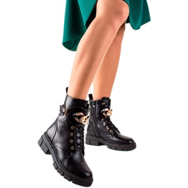 TRENDI Stylowe Botki Traperki Z Eko Skóry czarne