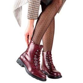 Evento Klasyczne Sznurowane Botki bordowy