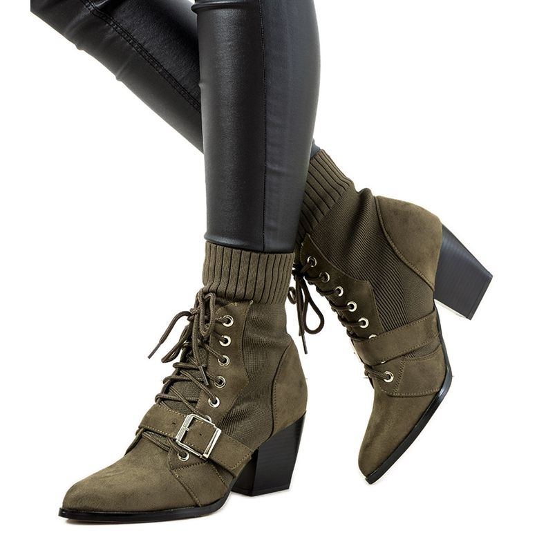 Zielone skarpetkowe botki damskie Arenas khaki