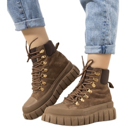 Brązowe ocieplane traperki damskie sznurowane Calabresi