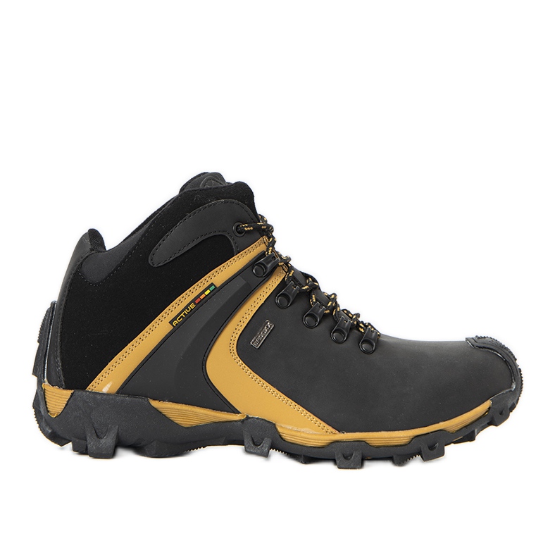 Czarne ocieplane obuwie sportowe męskie Barry żółte