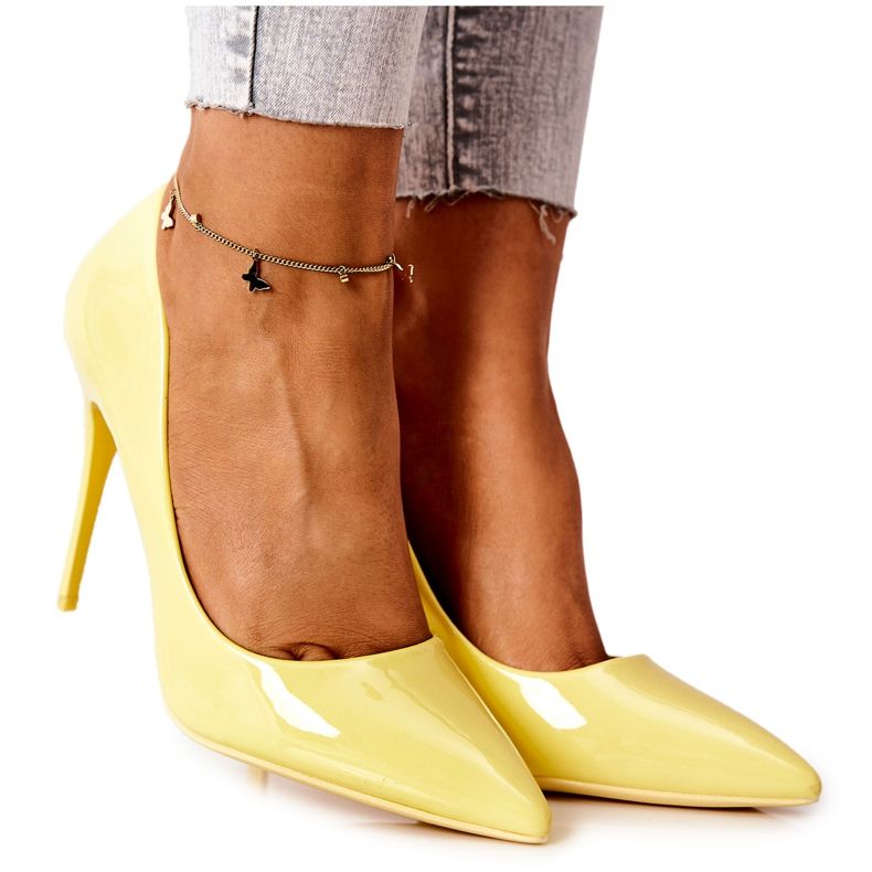 PG2 Eleganckie Lakierowane Szpilki Żółte Adrinnah