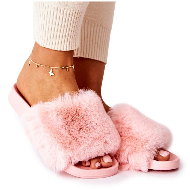 PB2 Gumowe Klapki Z Futerkiem Jasnoróżowe Sensitive