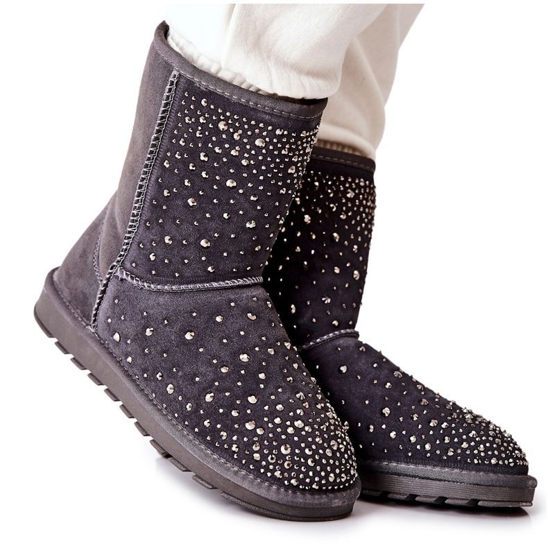 Mukluki Ocieplane Z Dżetami Szare Mariella srebrny