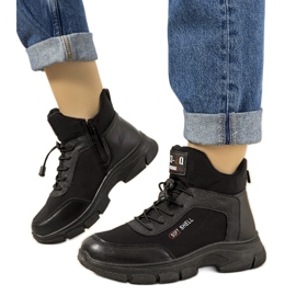 Czarne ocieplane traperki damskie z gumką Adalgisa