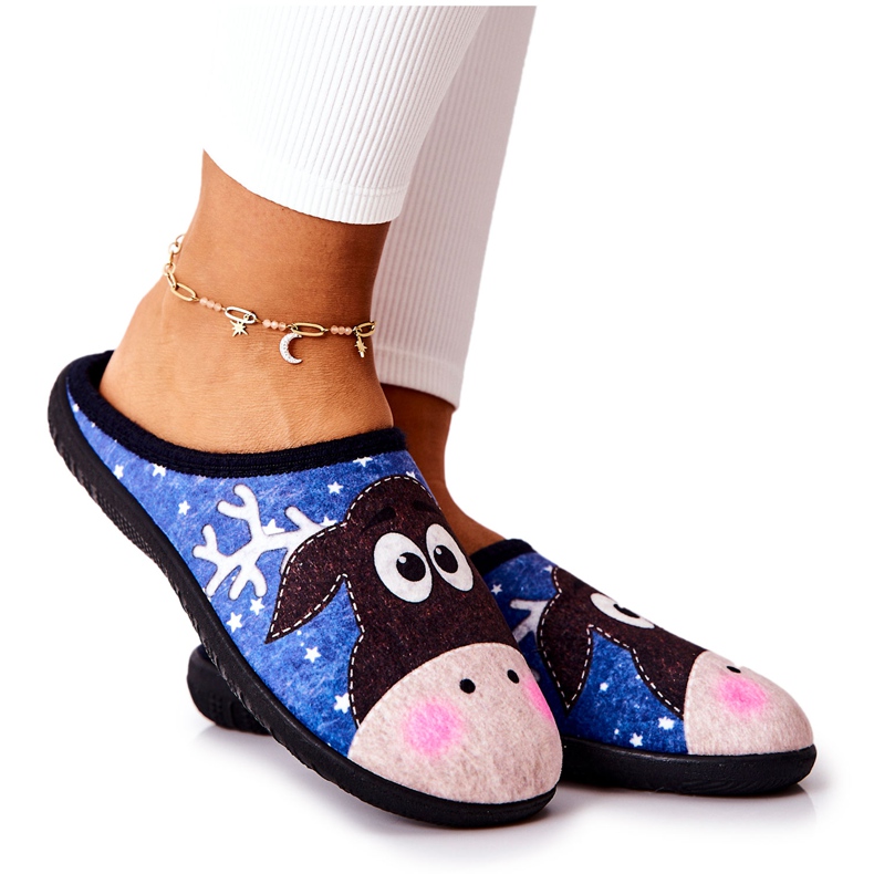 Papcie Ocieplane Wzór Renifer Niebieskie Elodie