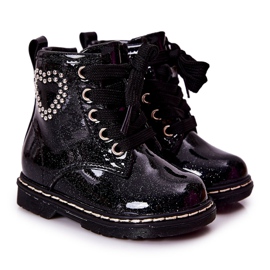 WT1 Dziecięce Lakierowane Botki Błyszczące Czarne