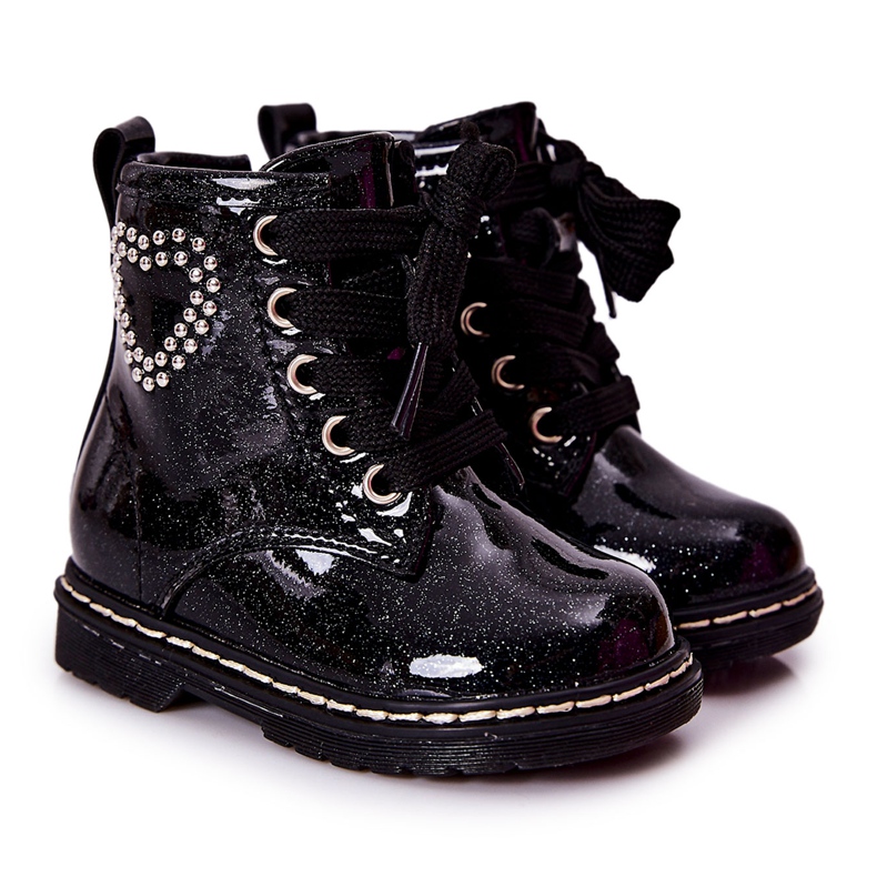 WT1 Dziecięce Lakierowane Botki Błyszczące Czarne