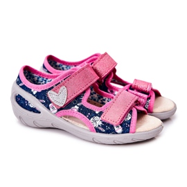 BEFADO S.A. Sandałki Befado Na Rzep 065X151 Granatowo-Różowe granatowe