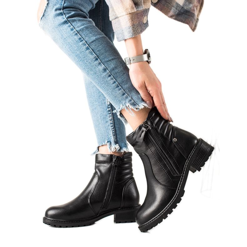 Evento Klasyczne Botki Z Ozdobnym Suwakiem czarne