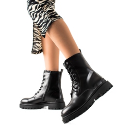 Bona Sznurowane Workery Z Eko Skóry czarne