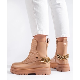 Stylowe workery z łańcuchem beżowy