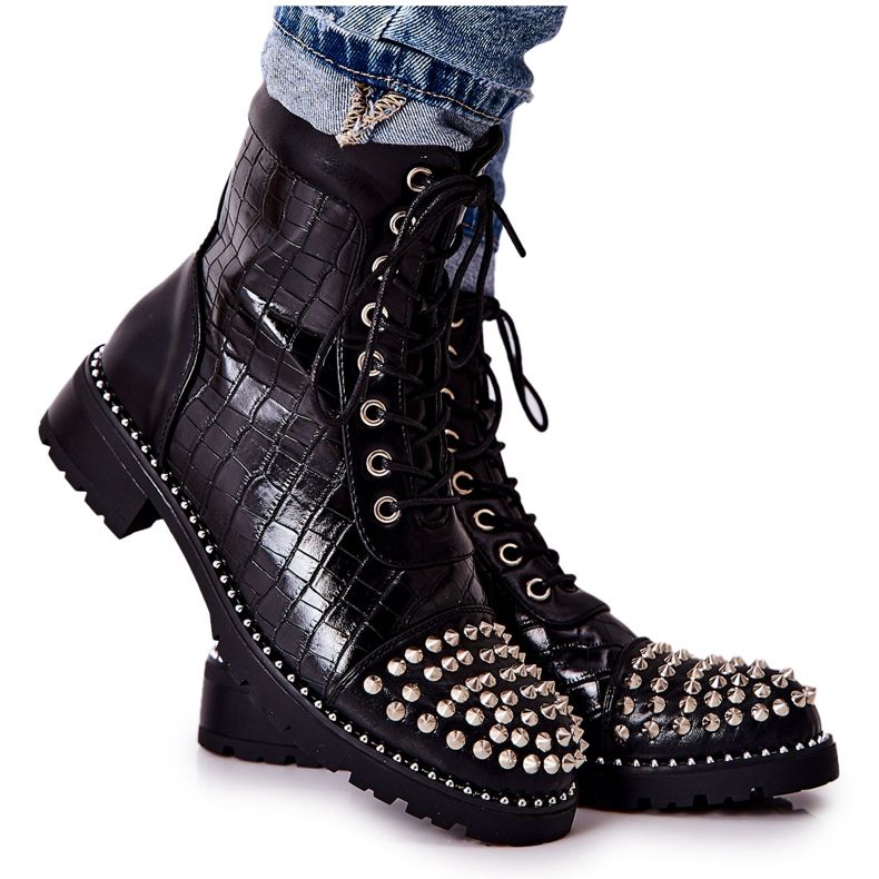 WT1 Botki Z Ćwiekami Na Suwak Czarne Sorela