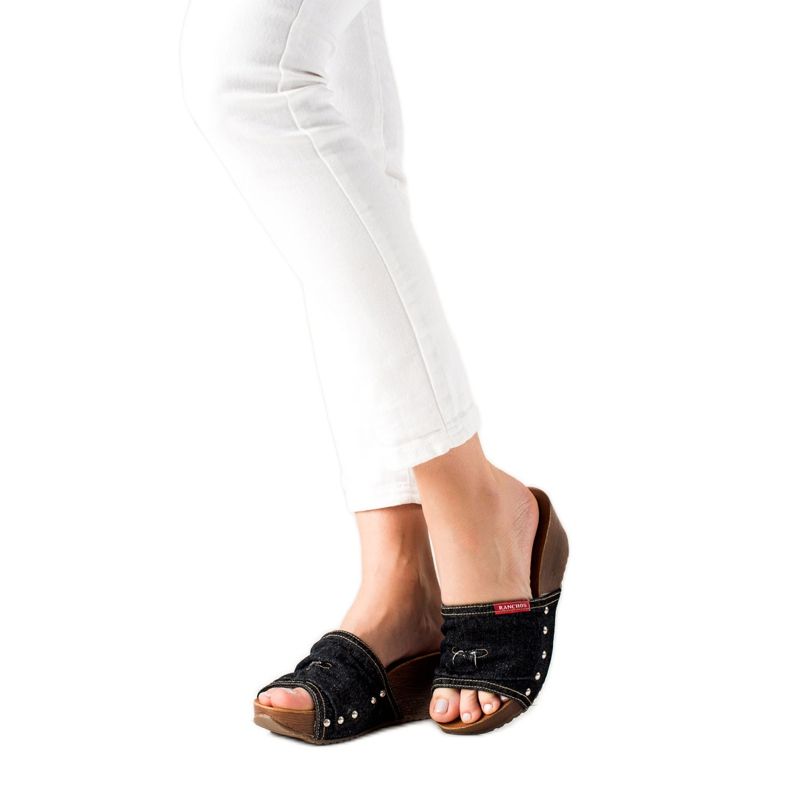 M.Daszyński Klapki Na Koturnie czarne