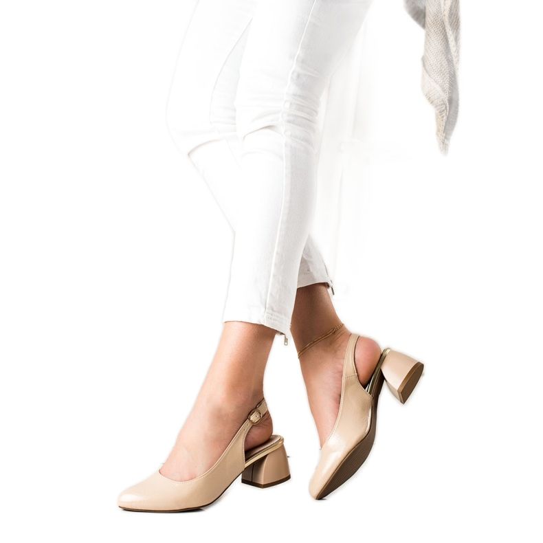 M.Daszyński Czółenka Z Odkrytą Piętą beżowy