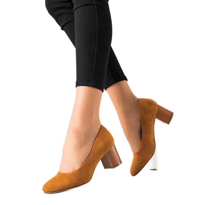 M.Daszyński Camelowe Czółenka brązowe żółte