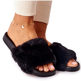 PH1 Gumowe Profilowane Klapki Z Futerkiem Czarne Emmie