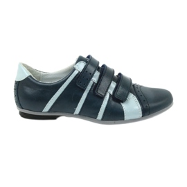 Chłopięce skórzane półbuty sportowe na rzepy Mido granatowe niebieskie