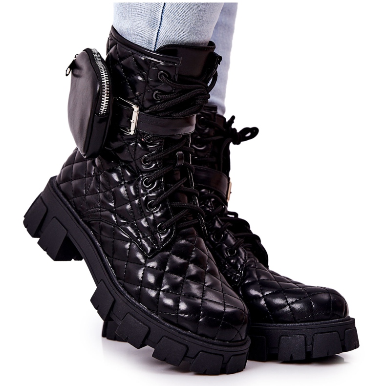 PG2 Botki Na Słupku Pikowane Czarne Maureen