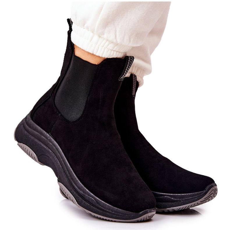 WS1 Botki Na Platformie Zamszowe Czarne Nicci