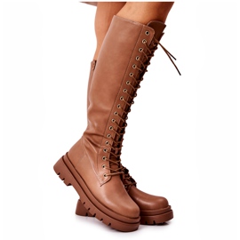 PG2 Wysokie Ocieplane Wiązane Kozaki Camel Kannies brązowe