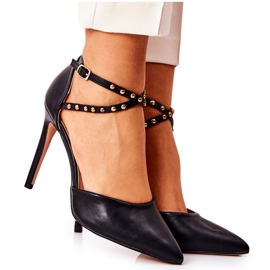 WS1 Szpilki Z Paseczkami Dżety Czarne Remmes