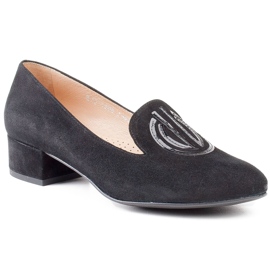 Marco Shoes Zamszowe półbuty damskie. Czarne lordsy