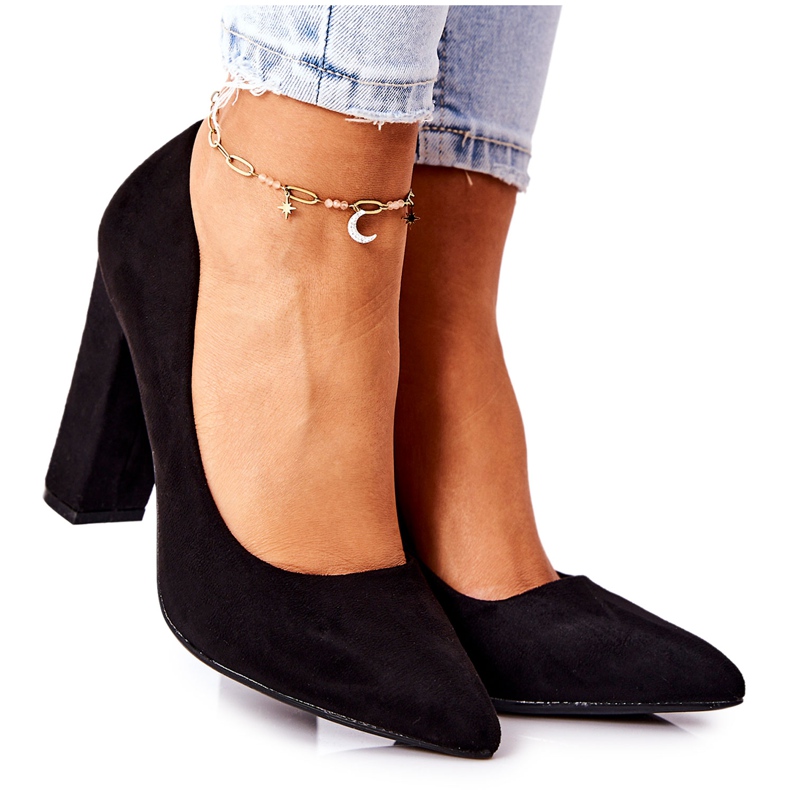 WS1 Zamszowe Czółenka Na Słupku Czarne Valoris