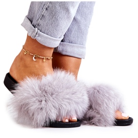 PG2 Klapki Z Naturalnym Futerkiem Szare Naturimo