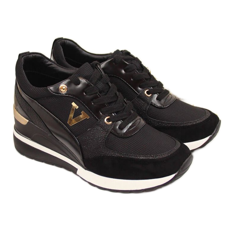 Sneakersy na koturnie Potocki W WM747A czarne złoty