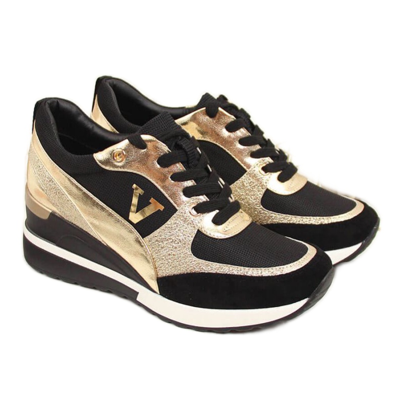 Sneakersy na koturnie Vinceza W WM747B czarno złote czarne złoty