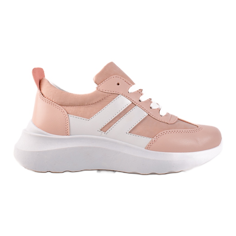 Ideal Shoes Modne Sneakersy Z Paskami białe różowe