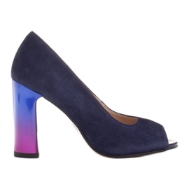 Marco Shoes Granatowe czółenka 1100P z obcasem multi-kolor
