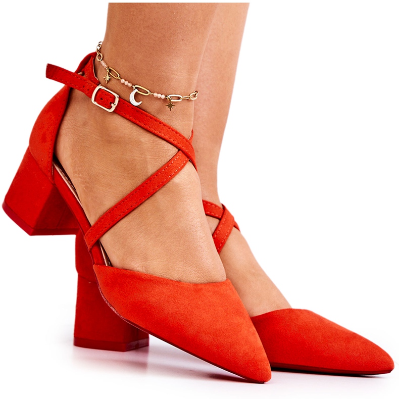 WS1 Czółenka Na Słupku W Szpic Pomarańczowe Jodie czerwone