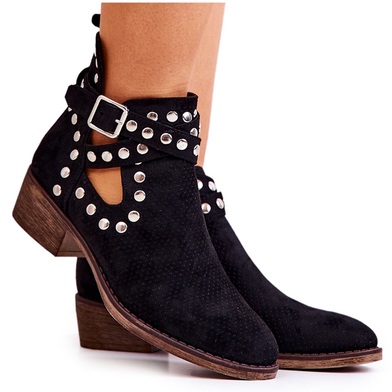 Ażurowe Botki Z Dżetami Czarne Dakota