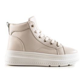 Renda Wysokie Trampki Z Eko Skóry beżowy