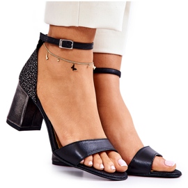 PA2 Skórzane Sandałki Na Słupku Czarne Lorene
