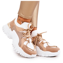 FS2 Sportowe Buty Sneakersy Skarpetkowe Beżowo-Białe Colleen beżowy