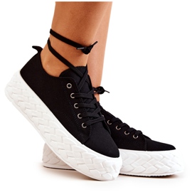 PS1 Tenisówki Na Masywnej Platformie Czarno-Białe Suzane czarne