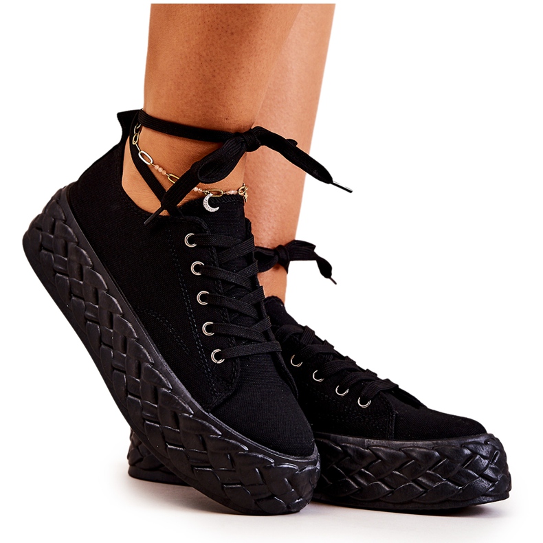 PS1 Tenisówki Na Masywnej Platformie Czarne Suzane