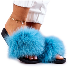 FM1 Klapki Z Naturalnym Futerkiem Niebieskie Naturis