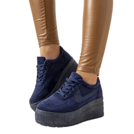 Granatowe sneakersy na wysokiej podeszwie Botan