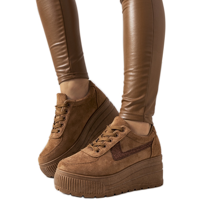 Brązowe sneakersy na wysokiej podeszwie Botan