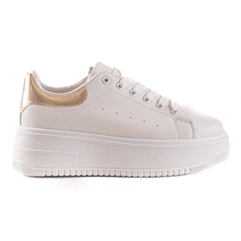 Fashion Modne Sneakersy Na Platformie białe złoty